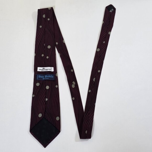 Alan Cherry San Babila Silk Tie Wine Black W/Beige Circles Italy VTG W 3.5 L 56" - Picture 10 of 14